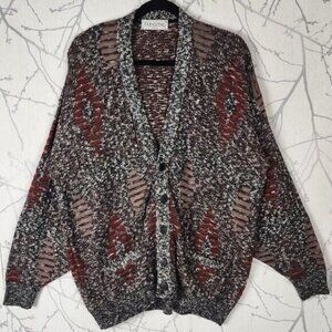 Panache Gray Retro Diamond Knit Button Front Cardigan